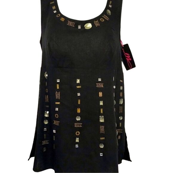 Sleeveless Linen Blend Southwestern Tunic Top Bronze Silver Neckline and Bodice - Picture 14 of 15